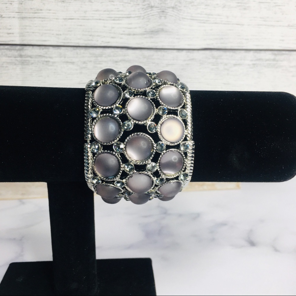 Stone Cuff Bracelet with Silver
